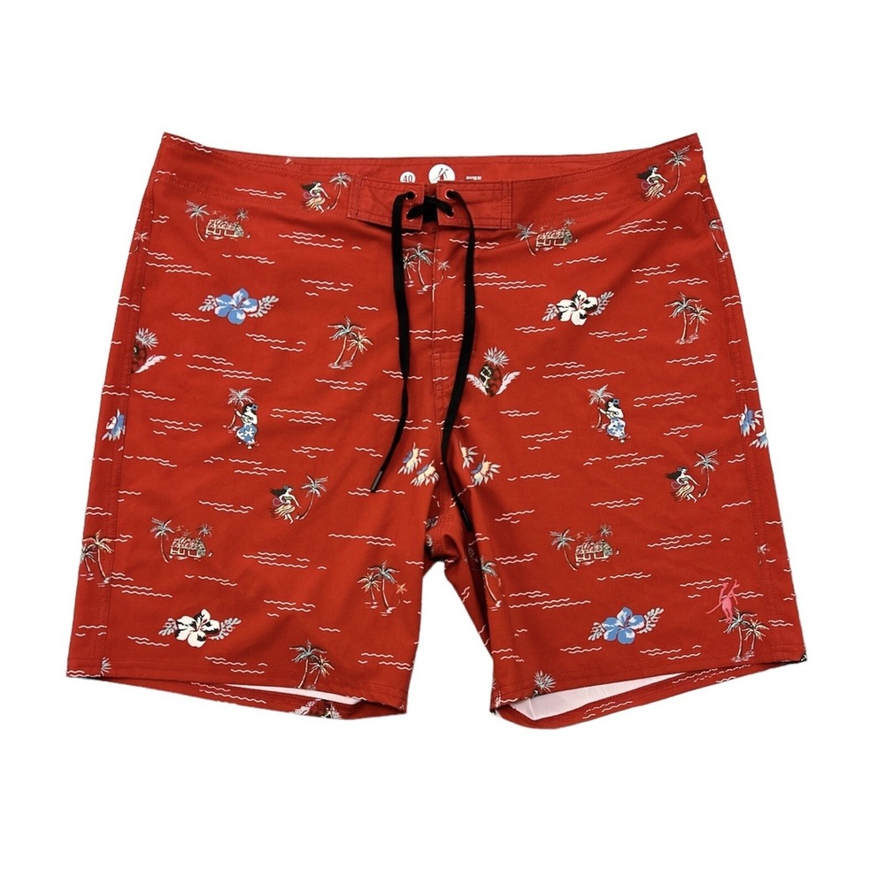 Toes On The Nose Men's Shorts‎ Red Beach Board Hawaiian Hula Aloha Luau Size 40